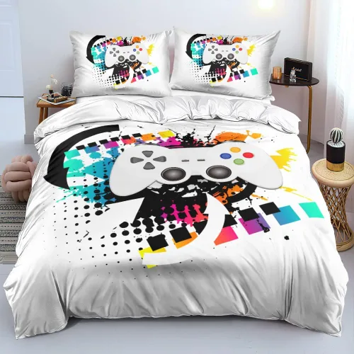 Miniatura 10 de Juego de funda de edredón de tamaño individual con estampado 3D de Gamepad azul para niños, fundas de edredón y fundas de almohada para dormitorio