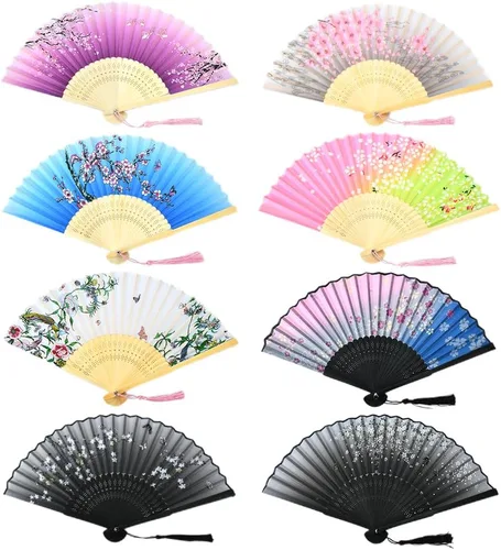 Miniatura 7 de HUNANBANG 4 abanicos de mano plegables de bambú oriental, solo para adultos, regalo de boda, recuerdos de fiesta, decoración de bricolaje