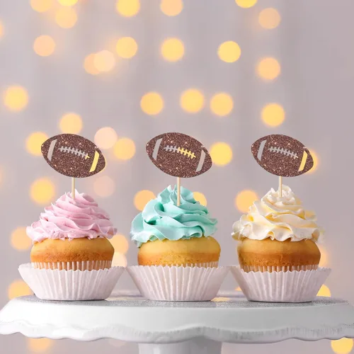 Miniatura 4 de 24 adornos de fútbol para cupcakes con temática deportiva, para cumpleaños, baby shower, fiesta, decoración de fiesta de fútbol para niños y hombres
