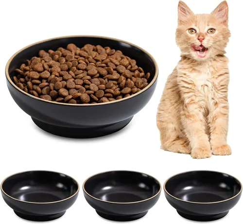 Miniatura 9 de Juego de 3 cuencos para gatos, platos antideslizantes para mascotas y gatos, cuencos de agua poco profunda, cuencos anchos para aliviar el estrés