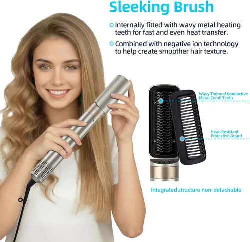 Miniatura 3 de Cepillo de aire caliente 6 en 1 y secador de pelo, voluminizador iónico, control de encrespamiento, multifunción con accesorios intercambiables
