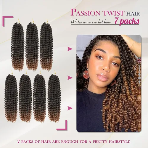 Miniatura 2 de Dansama 7 paquetes de cabello Passion Twist ondulado trenzado para trenzas de ganchillo estilo mariposa, extensiones de cabello bohemio
