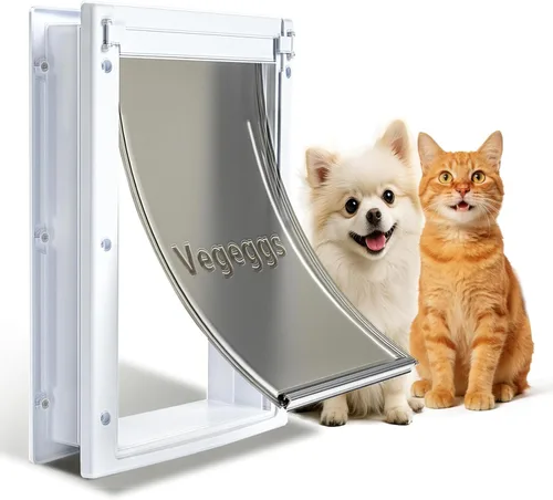 Miniatura 9 de Puerta para perro para acceso diario de entrada y salida, puerta magnética para mascotas con panel de bloqueo deslizante, puerta de perro fácil