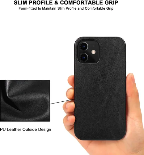 Miniatura 3 de TENDLIN Compatible con iPhone 12 Case/iPhone 12 Pro Funda Premium de cuero TPU Hybrid Cover (negro)
