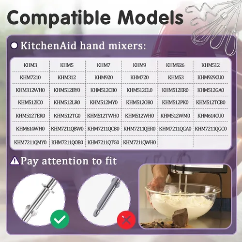 Miniatura 7 de 5 accesorios para batidora de mano Kitchenaid, batidores profesionales de repuesto, batidores de batidor y masa, batidores de repuesto para batidora