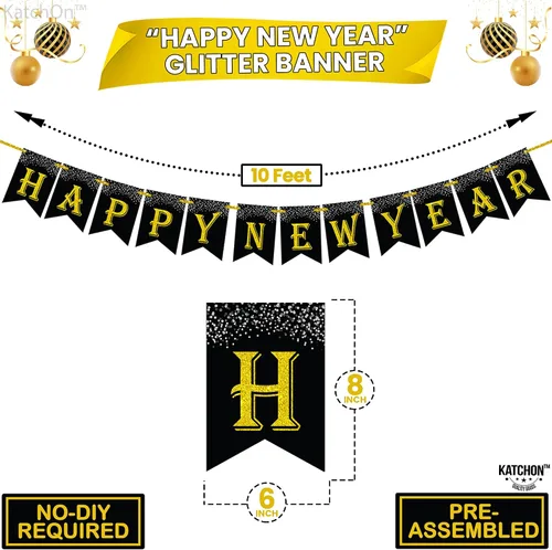 Miniatura 3 de KatchOn, Gran Banner de Año Nuevo 2026 - 3.05 Metros, Sin Montaje Banners Negro y Dorado 2026 para Decoraciones de Fin de Año 2026 Banner Negro