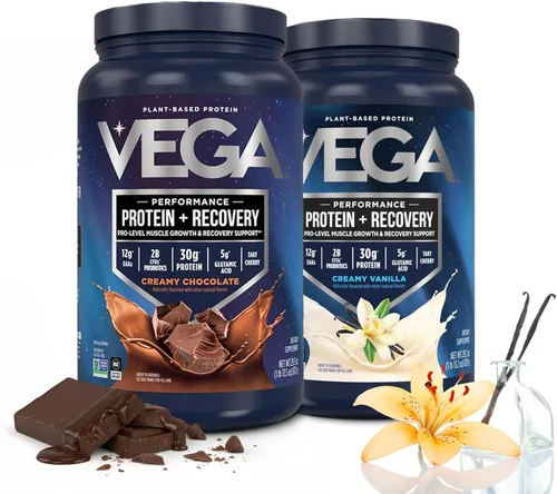 Miniatura 13 de Vega Sport proteína en polvo vegana + recuperación - 30g de proteína a base de plantas por porción, vainilla, 45 porciones, 5g de BCAA, probióticos