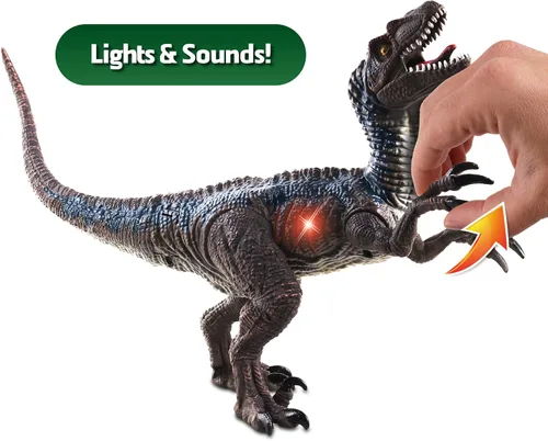 Miniatura 2 de NKOK WowWorld B/O Velociraptor (luces y sonidos), rugidos de reptiles realistas girando un brazo, luces LED rojas en la boca y a lo largo