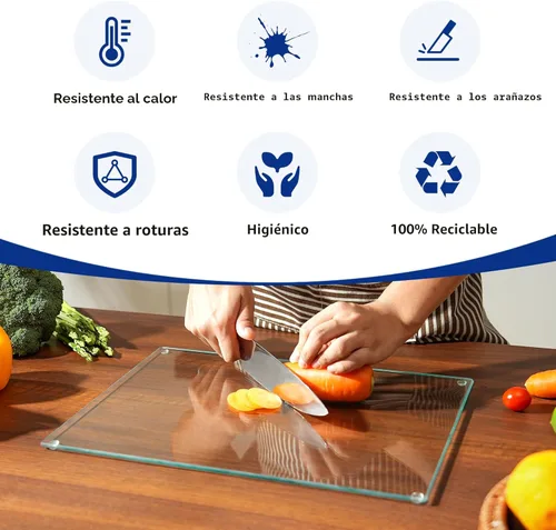 Miniatura 2 de Tabla de cortar de vidrio Kitchenville 16"x12": Protector de encimera de vidrio templado para cocina - Duradero - Resistente a los arañazos, a
