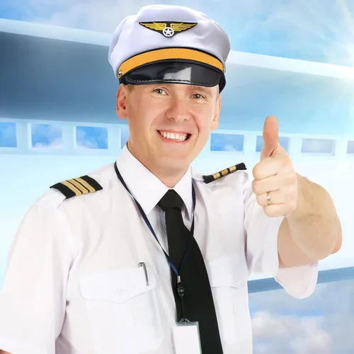 Miniatura 6 de Paquete de 4 gorras de capitán piloto, aviador, aviador, azul marino, para hombres y mujeres, color blanco