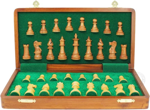 Miniatura 5 de House of Chess - Juego de ajedrez de madera de acacia dorada victoriana Staunton - Tablero de ajedrez plegable de madera de 14 x 14 pulgadas