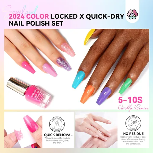 Miniatura 5 de SAVILAND Juego de esmaltes de uñas: esmalte de uñas de secado rápido, 20+3 piezas de esmalte de uñas regulares con purpurina verde neón brillante