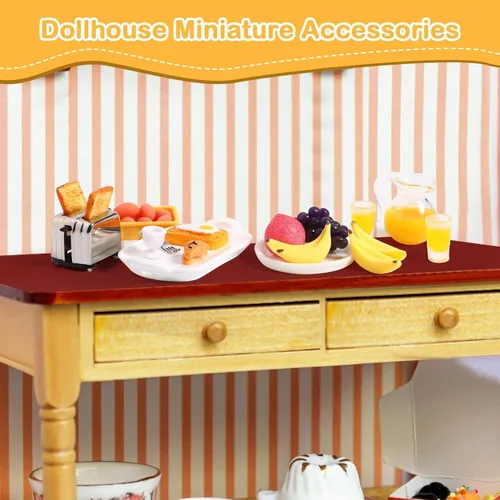 Miniatura 5 de 44 Piezas 1:12 Accesorios de Cocina en Miniatura para Casa de Muñecas, Desayuno, Mini Máquina de Tostar, Jugo, Leche, Huevos, Tazas, Frutas, Platos