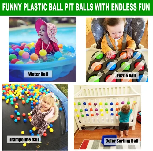 Miniatura 4 de LANGXUN 50 100 200 400 Bolas de Pelotero de Plástico Suave para Niños, Regalo para Cumpleaños de Bebé o Niño Pequeño, Navidad, Pelotero con Tienda