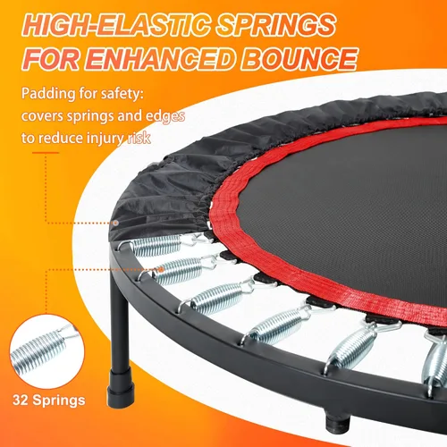 Miniatura 3 de Foldable Mini Trampoline Load 330lbs, 40"/48" Rebounder Trampoline for Adults with Durable Bungee Band and Adjustable Foam Handle for Home Gym