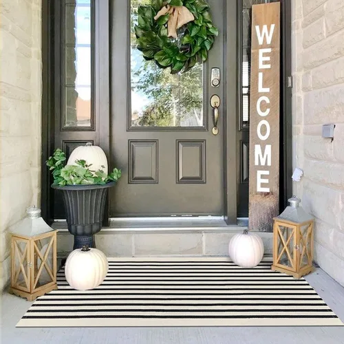 Miniatura 18 de IOHOUZE Alfombra Rayada Gris y Blanca - 27.5" X 43" Tapetes para Puerta Delantera al Aire Libre, Alfombra Lavable para Decoración de Porche