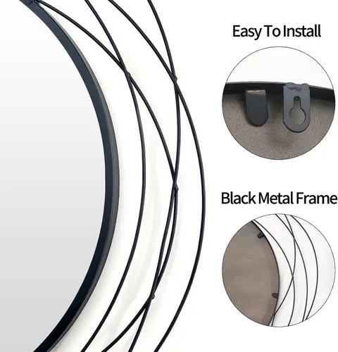 Miniatura 7 de HQiJun Espejo Redondo de Pared – Espejo Circular Grande Negro de 26.8" para Pared con Marco de Metal Decorativo Arte Duradero, Espejo Colgante