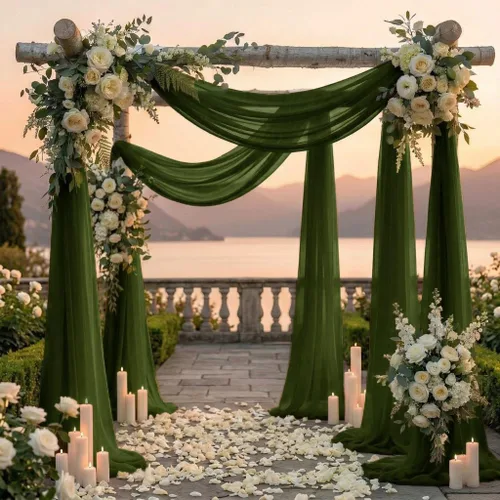 Miniatura 4 de MDS Paquete de 2 paneles de cortina de arco de boda (30 pulgadas de ancho x 30 pies de largo) tela de gasa transparente para boda, ceremonia, Verde