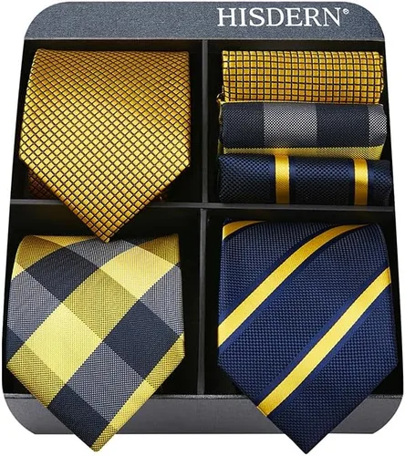 Miniatura 41 de HISDERN Juego de corbatas extralargas para hombre y pañuelo de bolsillo de 63 pulgadas, colección XL, caja de regalo, corbata, lote de 3