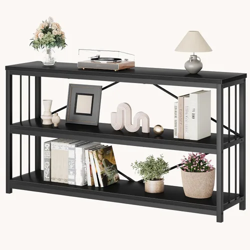 Miniatura 10 de LVB Mesa consola negra, mesa de entrada moderna para pasillo y sala de estar, mesa de sofá industrial detrás del sofá, mesa de entrada de madera