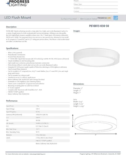 Miniatura 12 de Progress Lighting Edgelit - Soporte para superficie LED de 7 pulgadas, colección Everlume, para interiores, P810015-030-30, blanco