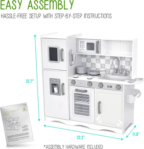 Miniatura 3 de Juego de cocina para niños Lil' Jumbl, cocina de madera de simulación con pizarra, teléfono de juego, toallero y dispensador de hielo, perillas