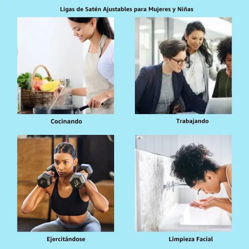 Miniatura 4 de 4 piezas de ligas de satén ajustables negras para mujeres y niñas, ligas de cabello suaves que la seda para cabello rizado natural espeso de 4c