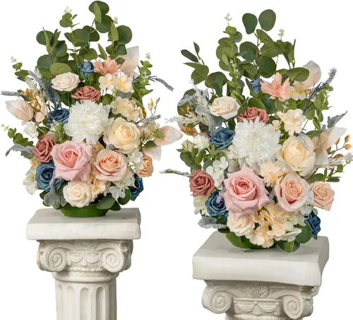 Miniatura 15 de TINGE TIME Juego de 2 flores artificiales de pie, centro de mesa con almohadilla de goma, flor falsa de seda para centro de mesa de boda, arco