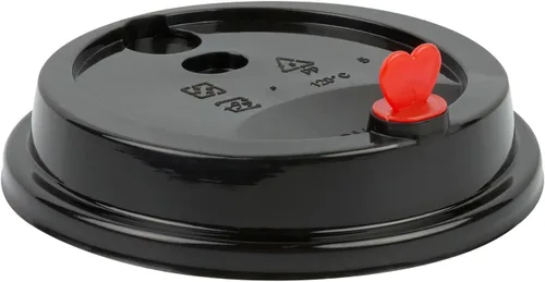 Miniatura 9 de Restaurantware Solo tapas: 50 tapas desechables negras de taza de café sin BPA con tapones de tapón de corazón rojo. Se adapta a tazas de 8 onzas