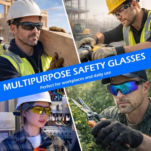 Miniatura 6 de OXG Juego de 3 gafas de seguridad para trabajo para hombres y mujeres, ANSI Z87.1 gafas protectoras resistentes a arañazos e impactos para industria