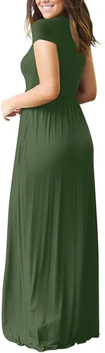 Miniatura 3 de HAOMEILI - Vestido largo de manga cortalarga, holgado, liso, informal y con bolsillos para mujer