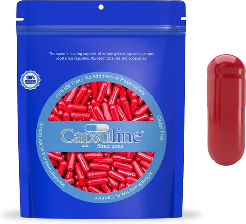 Capsuline Tamaño 0 – Cápsulas de gelatina vacías de color rojo – 500 unidades – Cápsulas vacías de gel – Relleno de cápsulas de píldora bovina pura