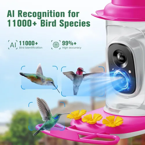 Miniatura 2 de Comedero de colibríes de 2.5K con cámara, comedero inteligente inalámbrico sin suscripción para pájaros para exteriores, cámara AI para ver video