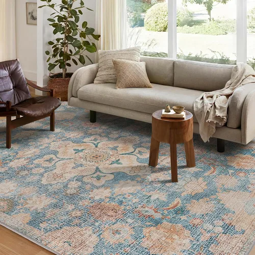 Miniatura 100 de Syalife 6x9 Alfombra Lavable para Área, Ultra Suave Antideslizante, Pila Baja, Alfombra Vintage Resistente a Manchas para Sala de Estar, Alfombra