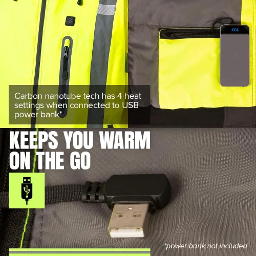 Miniatura 4 de Pioneer Hi Vis - Chaqueta bomber de seguridad climatizada impermeable - Equipo de lluvia de invierno clase 3 para hombres - Cinta reflectante