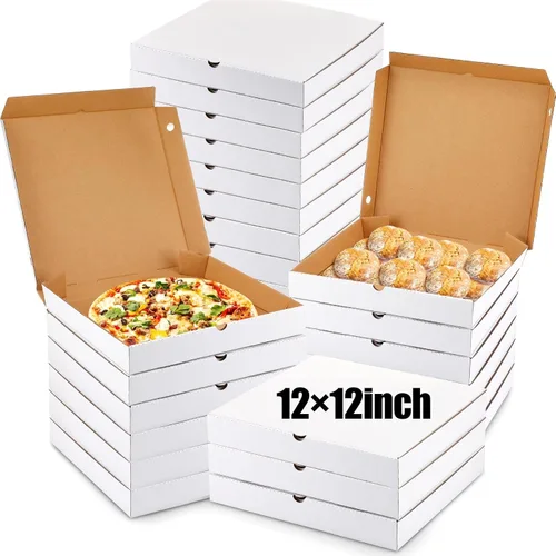 PerKoop 100 cajas de pizza de 12 x 12 pulgadas a granel de cartón vacío de 12 pulgadas, caja de pizza cuadrada reutilizable para comida para llevar,