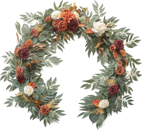 Miniatura 16 de Floroom Guirnalda de eucalipto artificial de 6 pies con flores, vegetación falsa, guirnalda de vid floral sintética para decoración de mesa, centros