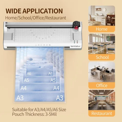 Miniatura 7 de Lamtetur Laminadora 7 en 1, máquina laminadora para A3/A4/A6, máquina laminadora con hojas laminadoras, 20 bolsas para uso en oficina, hogar