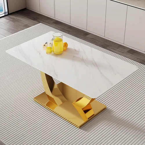 Miniatura 16 de Mesa de comedor moderna para mesa de comedor de mármol sintético de 4/6, 63 pulgadas, mesa de cocina rectangular, mesa de cocina y comedor de fácil