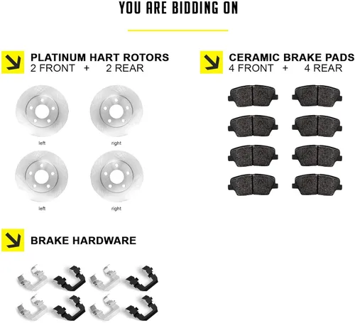 Miniatura 2 de Hart Brakes Kit de pastillas y rotores de freno delantero trasero Rotores y pastillas de frenos delanteros traseros Rotores y pastillas de freno