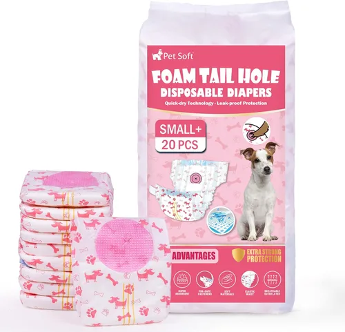 Miniatura 15 de Pet Soft - Pañales desechables para perras - Pañales para perras hembra con agujero ajustable de cola de espuma, indicador de humedad para perritos