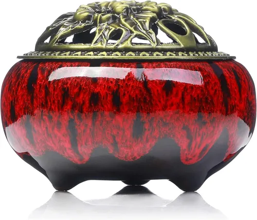 Miniatura 13 de Censer - Quemador de incienso azul cielo con soporte para varillas de incienso de calabaza - Incensario de porcelana para carbón para uso con resina