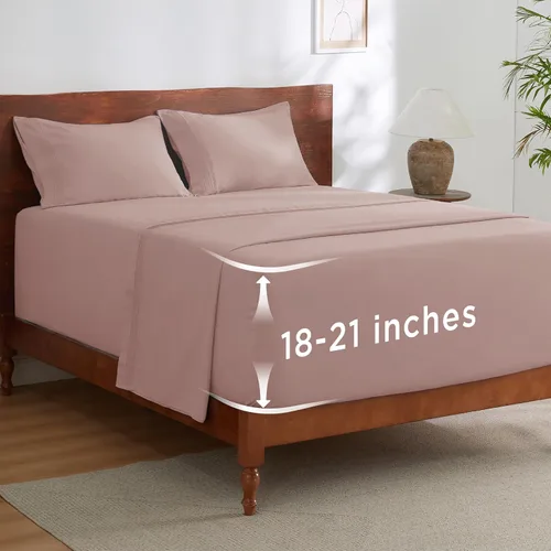 Miniatura 20 de Bedsure Juego de Sábanas King de Bolsillo Profundo - Se Adapta a Colchones de Hasta 21 Pulgadas de Grosor - 4 Piezas Sábanas de Cama GentleSoft