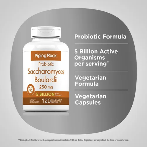 Miniatura 4 de Piping Rock Suplemento probiótico Saccharomyces Boulardii 5 mil millones de UFC 120 cápsulas 250 mg Vegetariano, sin OMG, sin gluten