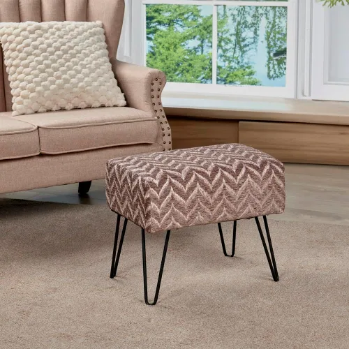 Miniatura 8 de Home Soft Things Otomana de felpilla jacquard, 19 x 13 x 17 pulgadas de alto, color marrón claro Arusha, banco otomano mullido para sala de estar