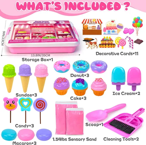 Miniatura 2 de Cubo sensorial, juego de arena para helados con juguete de arena mágica para niños, moldes de juguetes de helado y herramientas de limpieza, caja