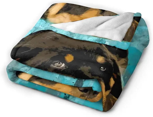 Miniatura 2 de Manta de franela de viaje, linda manta de diseño de animales perezosos de granja y cachorros Rottweiler para una mejor relajación, manta de aire