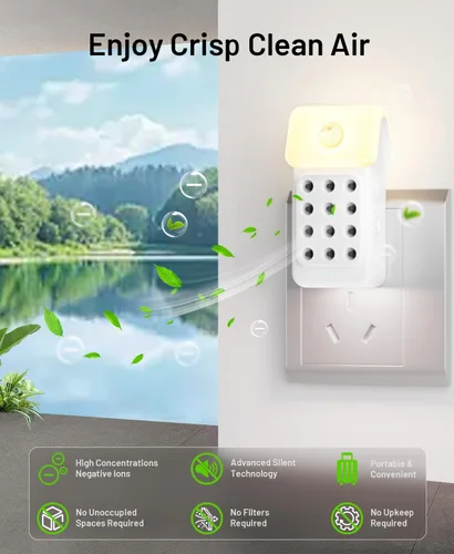 Miniatura 5 de ySky Purificador de aire enchufable para el hogar (paquete de 3), purificadores de aire de iones negativos con sensor de movimiento, mini
