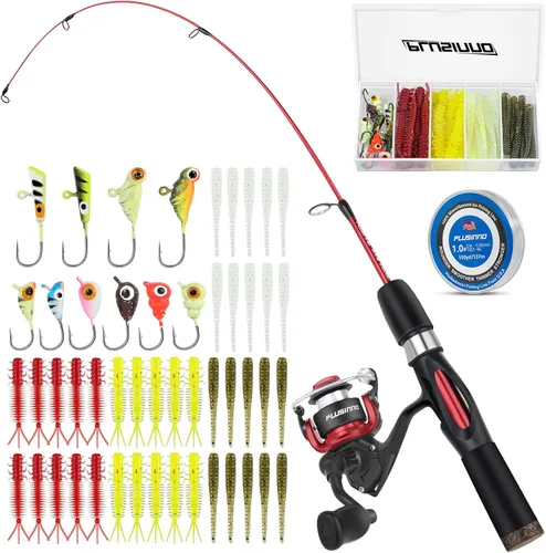 Miniatura 11 de PLUSINNO Combo ultraligero de caña de pescar en hielo y carrete, 25"/26"/27"/28", equipo de pesca en hielo sensible para lucioperca perca Panfish