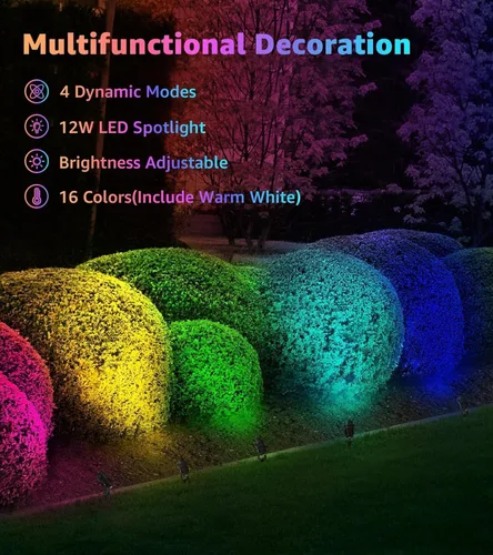Miniatura 2 de SUNVIE Paquete de 2 focos RGBW para exteriores de 12 W LED que cambian de color con control remoto 120 V RGB iluminación de paisaje luces
